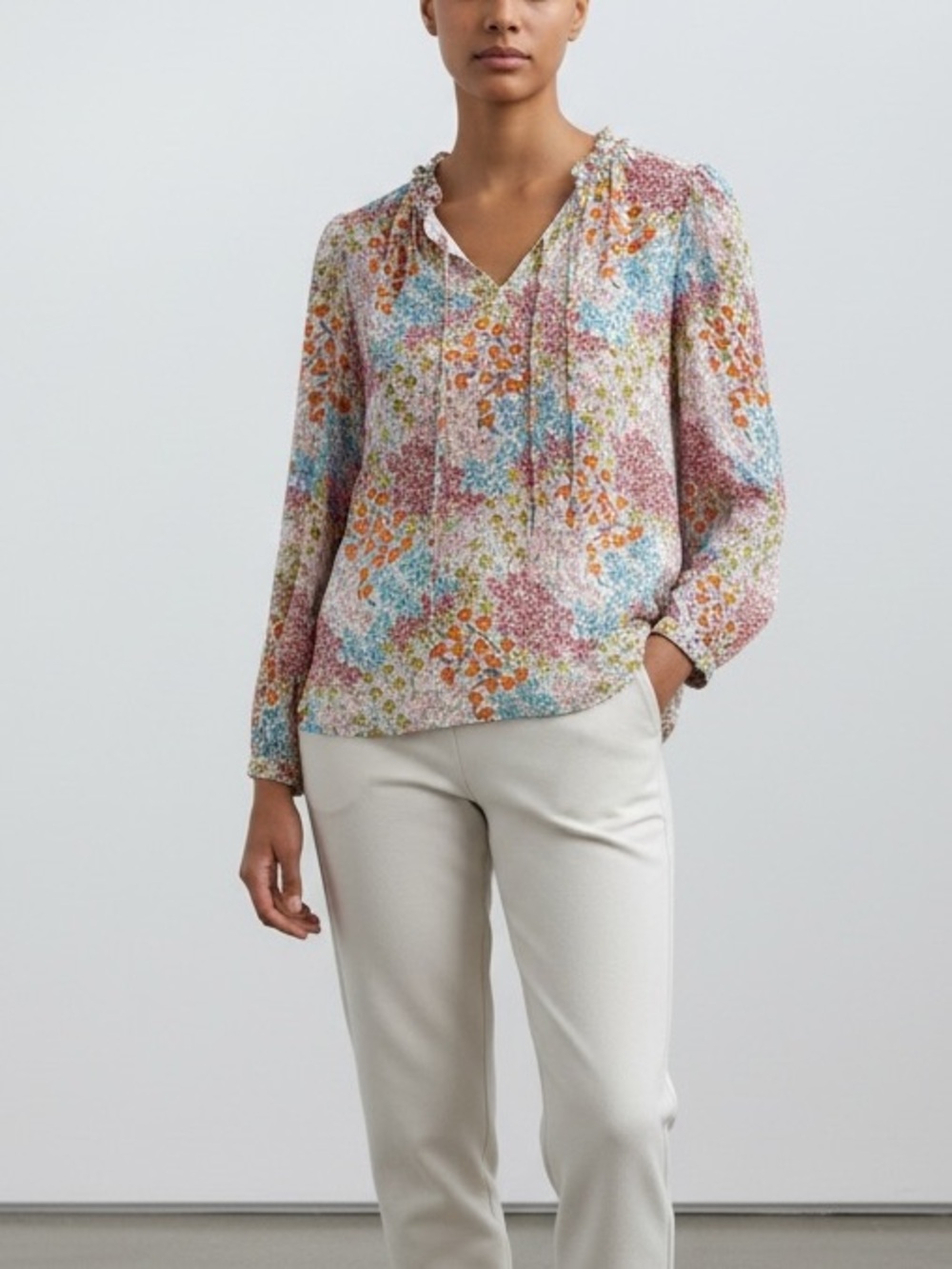 Rebecca Taylor Silk Floral L/S Ava Peasant Boho Tie Blouse sz 4